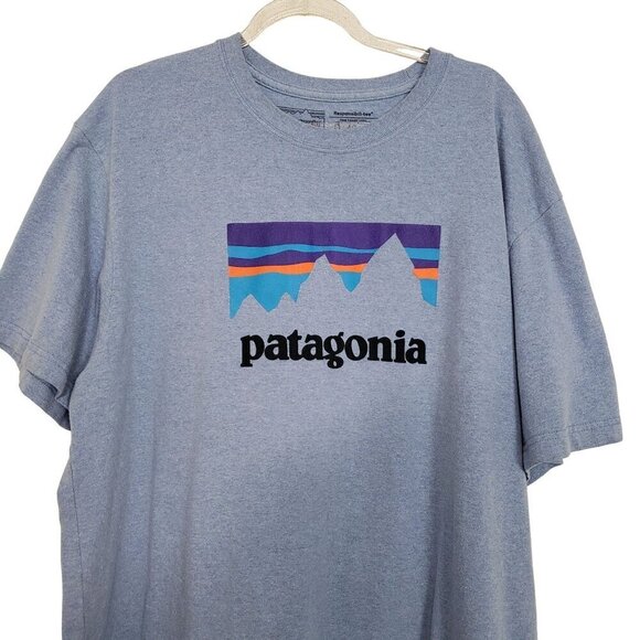 Patagonia Graphic Responsibili Tee Logo Blue Short Sleeve Mens Size XL - Picture 4 of 10